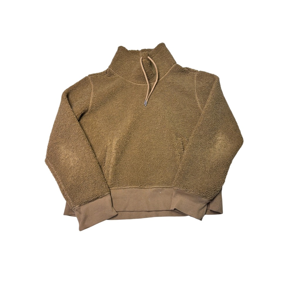 Brooks Brothers Brown Sherpa Fleece Funnel Neck Pullover Women Sweatshirt Large‎